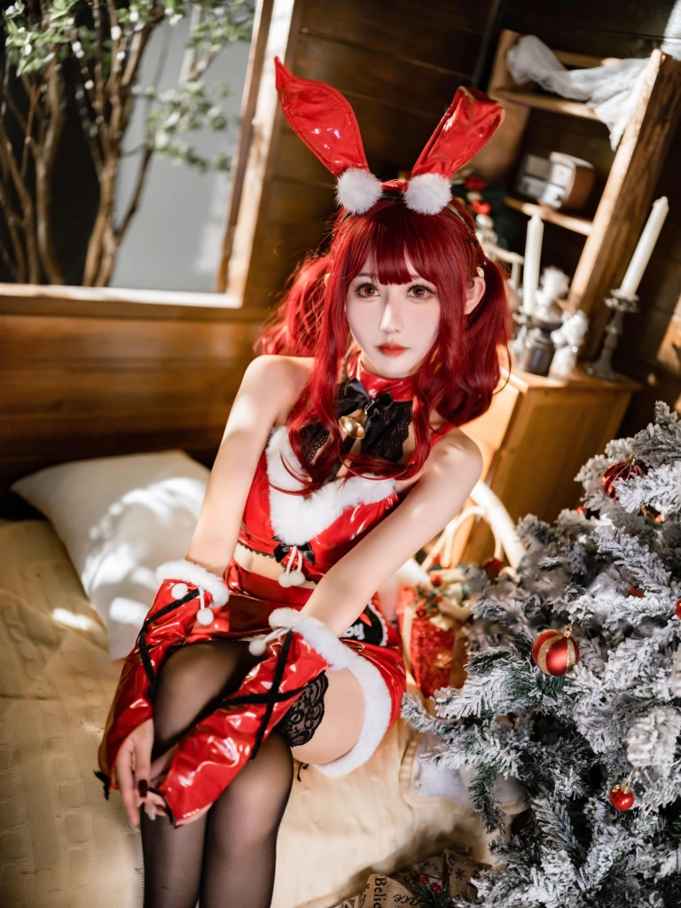 仙女月《红色圣诞兔》主题写真：32张全套美图
