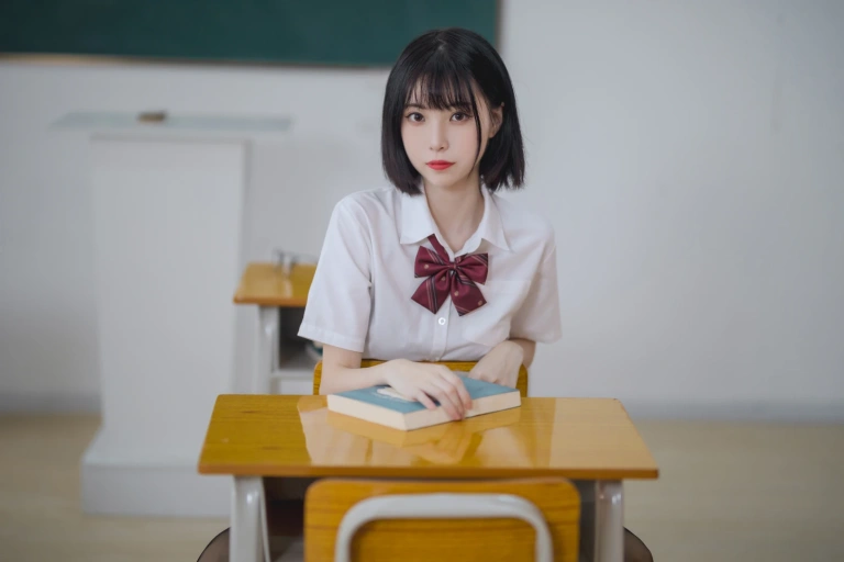 许岚《教室jk黑丝》主题写真：40张全套美图