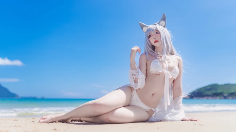 宮本桜《碧蓝航线 信浓 泳装白沙幽夢》主题写真：20张全套美图