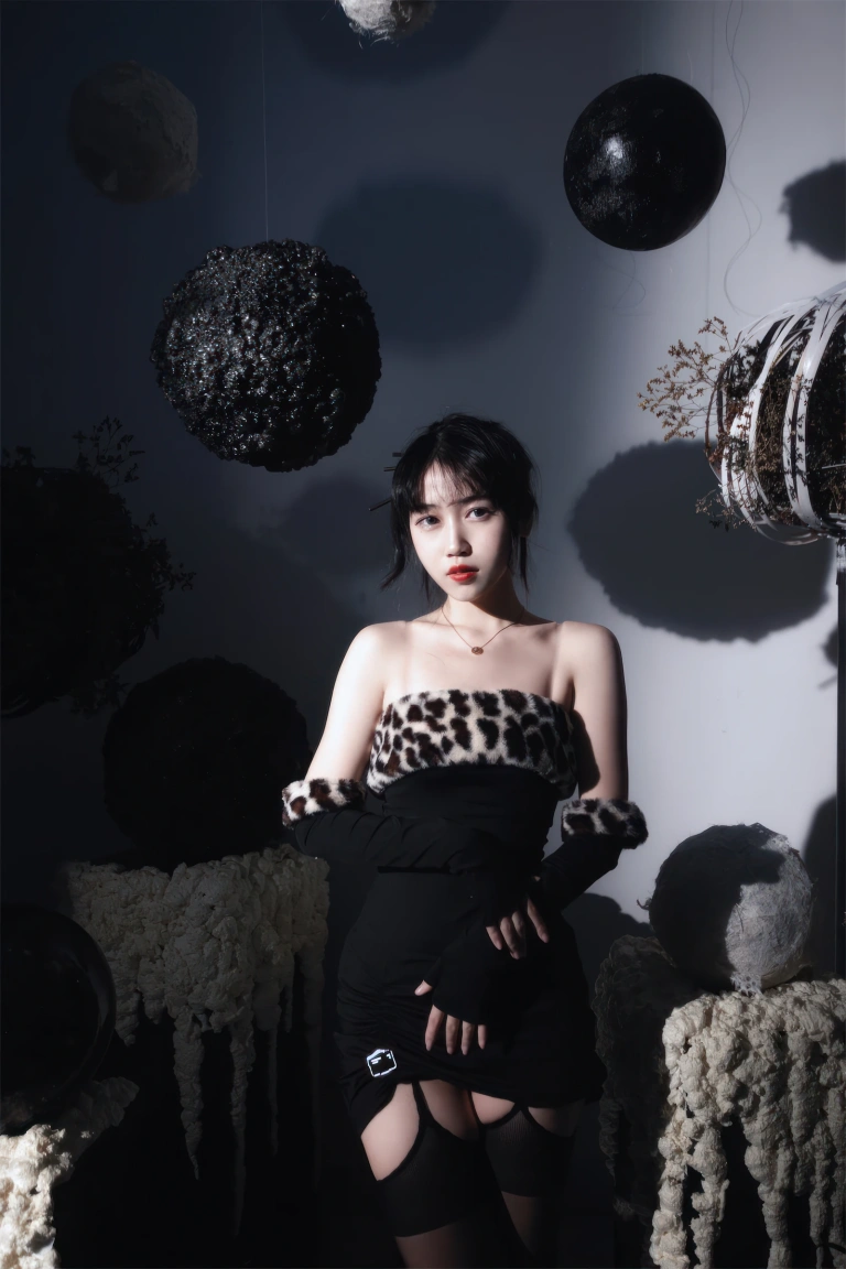 不呆猫《豹纹黑长裙》主题写真：16张全套美图
