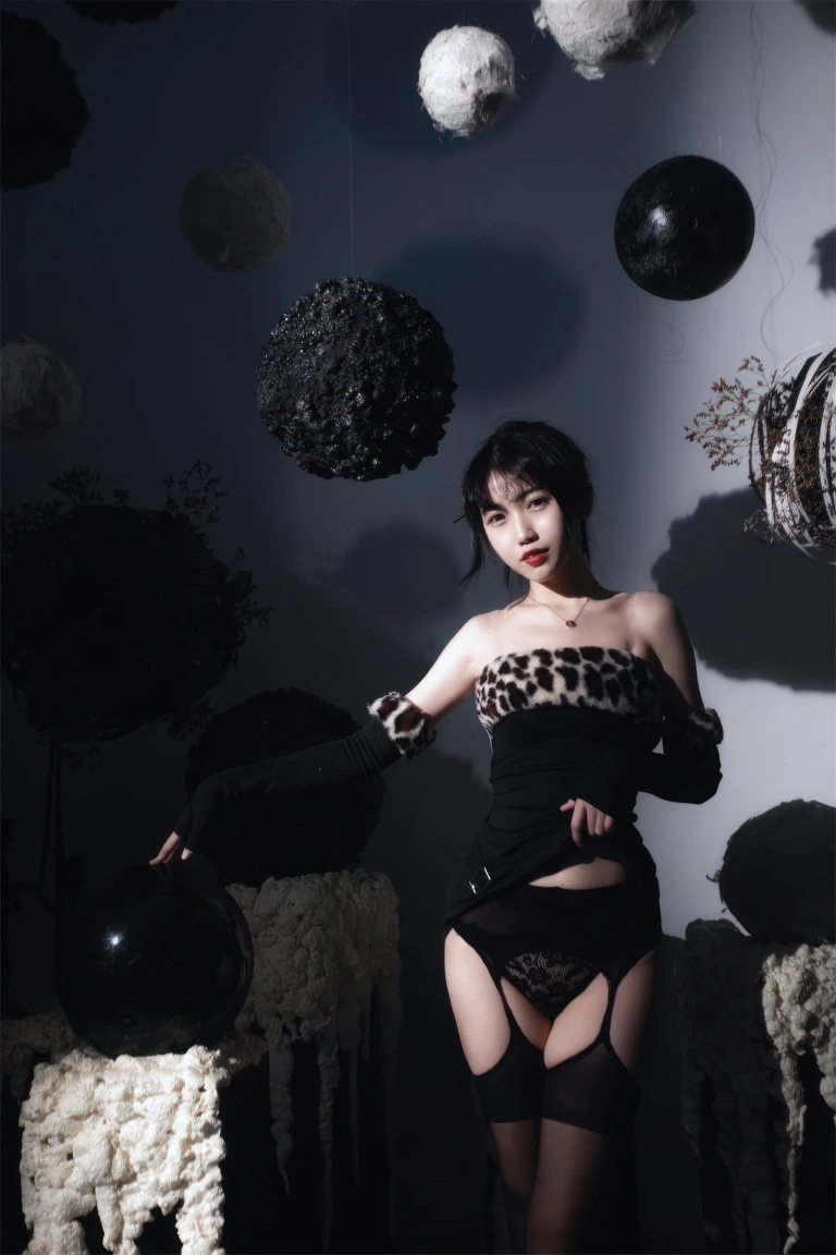 不呆猫《豹纹黑长裙》主题写真：16张全套美图