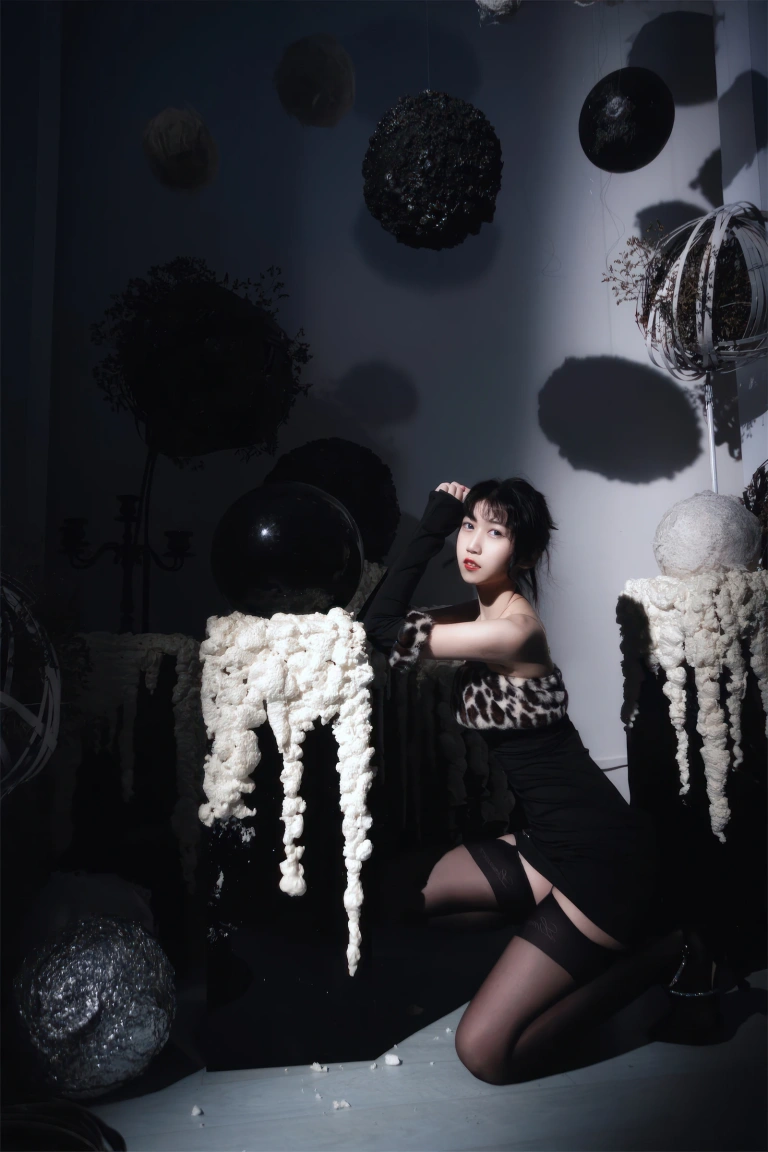 不呆猫《豹纹黑长裙》主题写真：16张全套美图