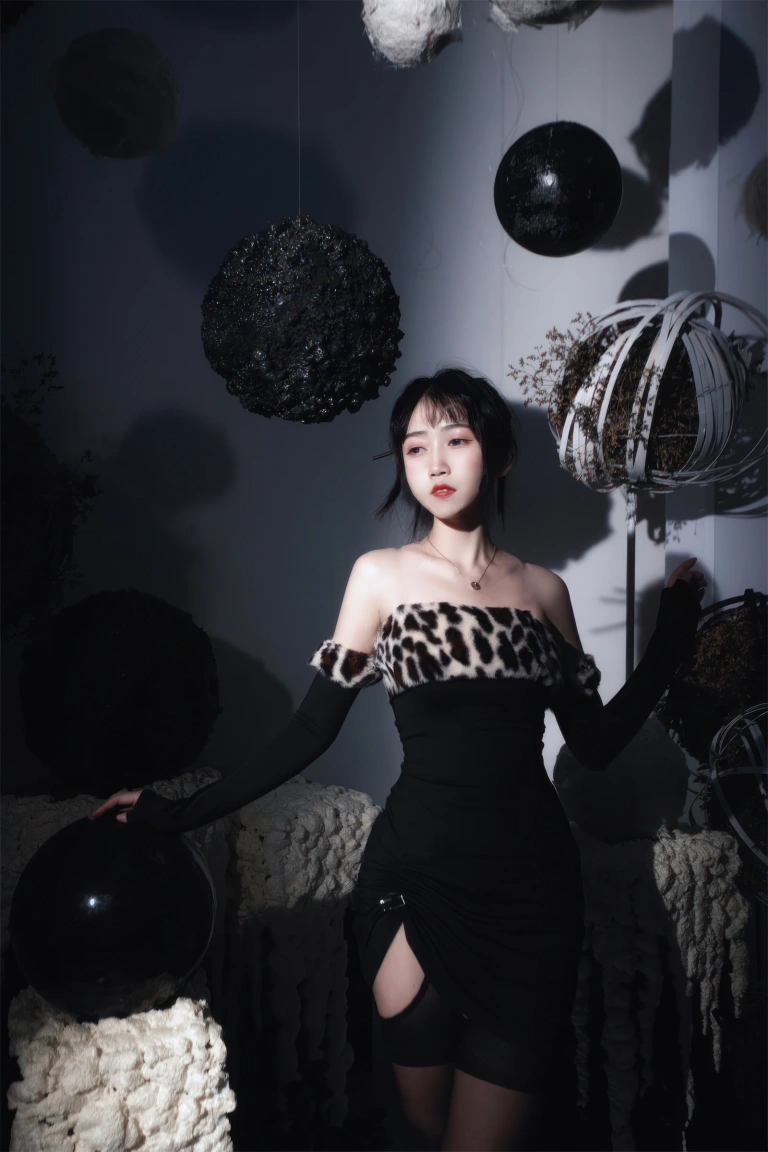 不呆猫《豹纹黑长裙》主题写真：16张全套美图
