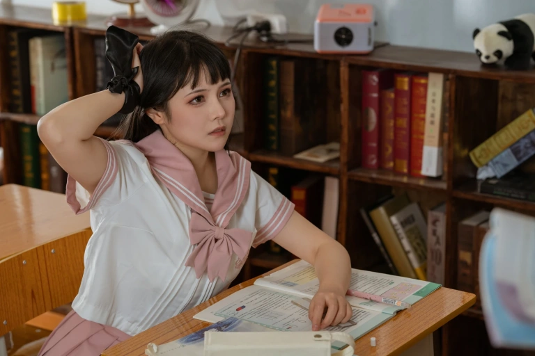 七月喵子《放学后的补习（&奈汐酱nice）》主题写真：72张全套美图，含1个视频
