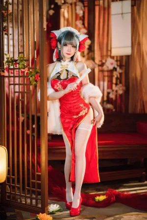 焖焖碳《碧蓝航线 柴郡新春旗袍》主题写真：29张全套美图