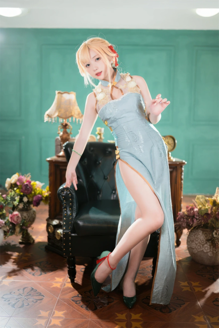 花铃《G36玉瓯立旗袍》主题写真：88张全套美图