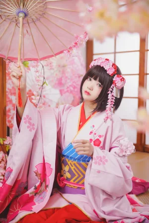桜桃喵《加藤惠 和服》主题写真：23张全套美图