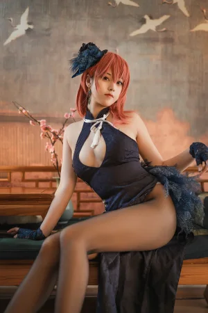 蜜汁猫裘《黑太子 旗袍》主题写真：40张全套美图