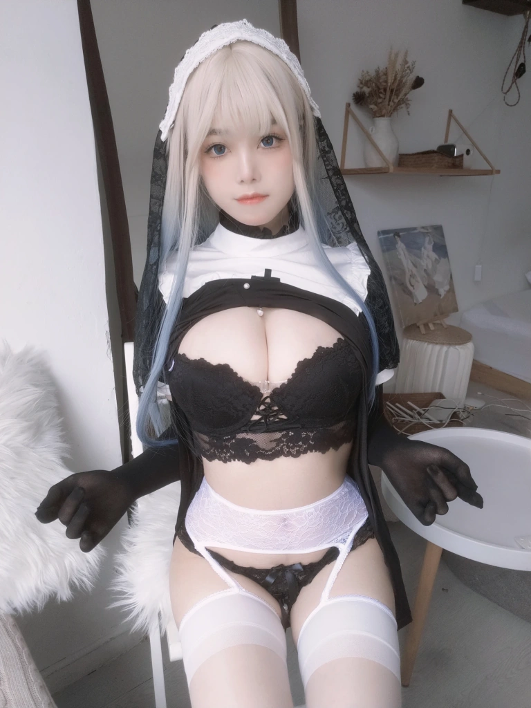 蜜汁猫裘《修女自拍》主题写真：35张全套美图，含6个视频