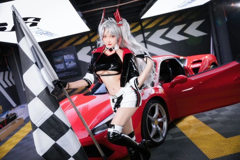 瓜希酱&Momoko葵葵《碧蓝航线 欧根&企业 赛车女郎》主题写真：58张全套美图