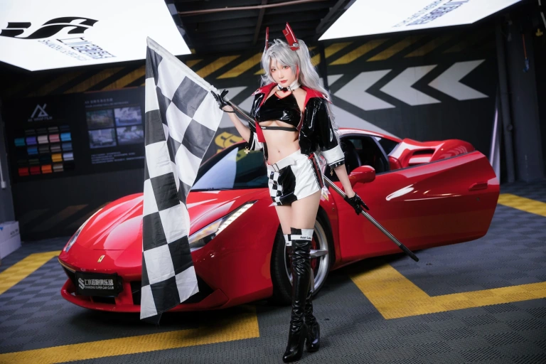 瓜希酱&Momoko葵葵《碧蓝航线 欧根&企业 赛车女郎》主题写真：58张全套美图