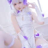 星之迟迟《《花鸟风月》 花与旗袍 白》主题写真：20张全套美图