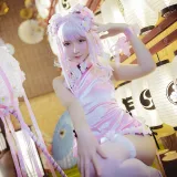 星之迟迟《《花鸟风月》 花与旗袍 粉》主题写真：20张全套美图