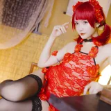 星之迟迟《《花鸟风月》 花与旗袍 红》主题写真：20张全套美图