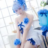 星之迟迟《《花鸟风月》 花与旗袍 蓝》主题写真：20张全套美图