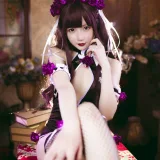 星之迟迟《《花鸟风月》 花与旗袍 紫》主题写真：20张全套美图