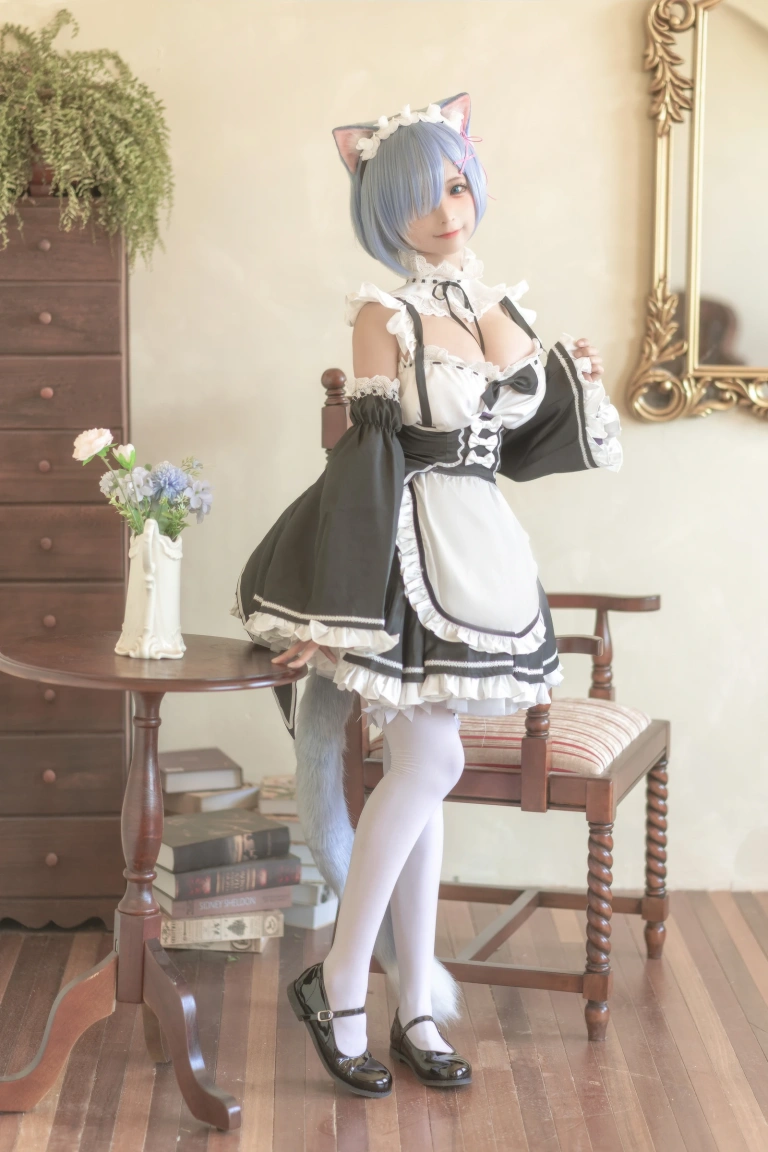 蠢沫沫《猫耳雷姆》主题写真：33张全套美图