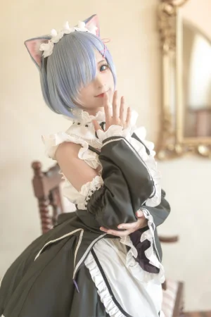 蠢沫沫《猫耳雷姆》主题写真：33张全套美图