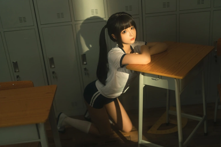 蠢沫沫《午后课间》主题写真：33张全套美图