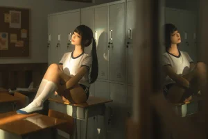蠢沫沫《午后课间》主题写真：33张全套美图