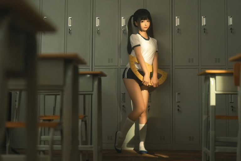 蠢沫沫《午后课间》主题写真：33张全套美图