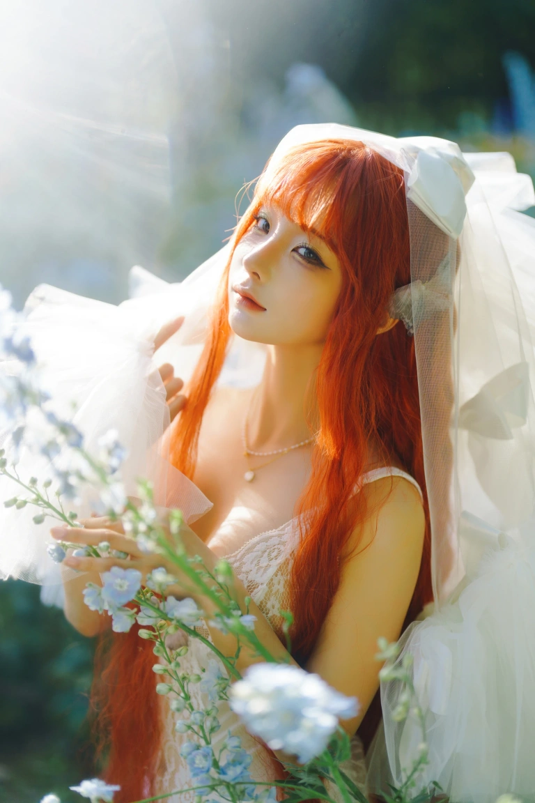 蠢沫沫《花丛婚纱》主题写真：67张全套美图