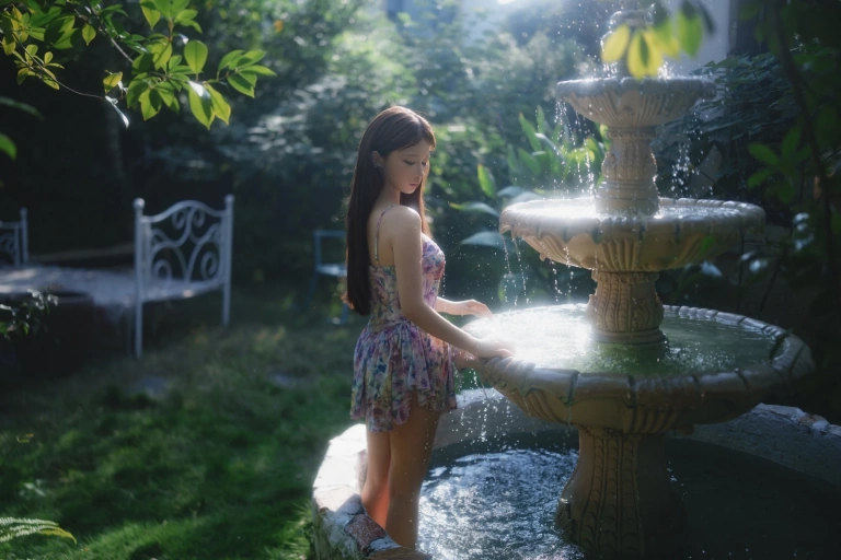 蠢沫沫《水池碎花裙》主题写真：27张全套美图