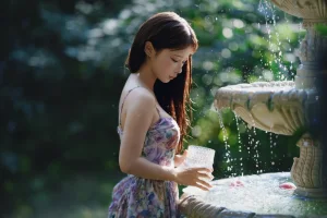 蠢沫沫《水池碎花裙》主题写真：27张全套美图