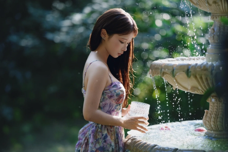 蠢沫沫《水池碎花裙》主题写真：27张全套美图
