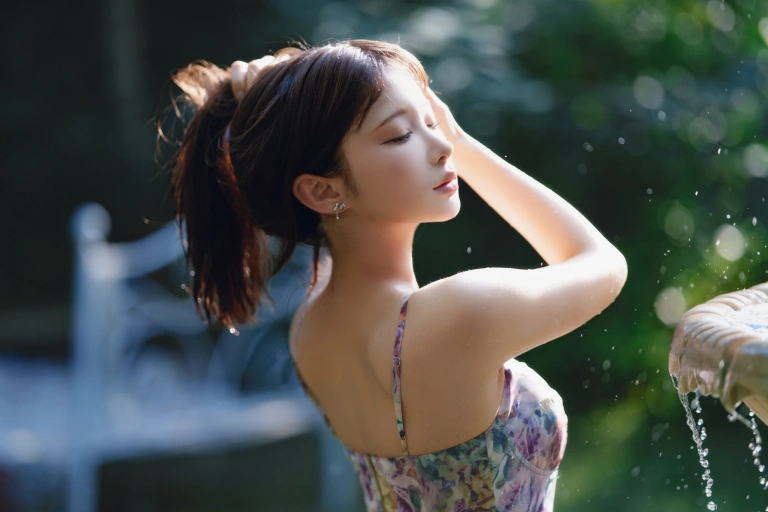 蠢沫沫《水池碎花裙》主题写真：27张全套美图