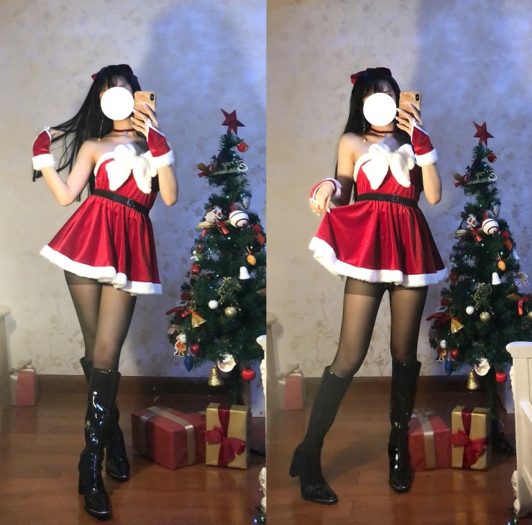 果咩酱《圣诞 黑丝》主题写真：28张全套美图，含3个视频