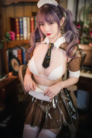 雯仔不讲道理《透明皮衣女仆》主题写真：18张全套美图
