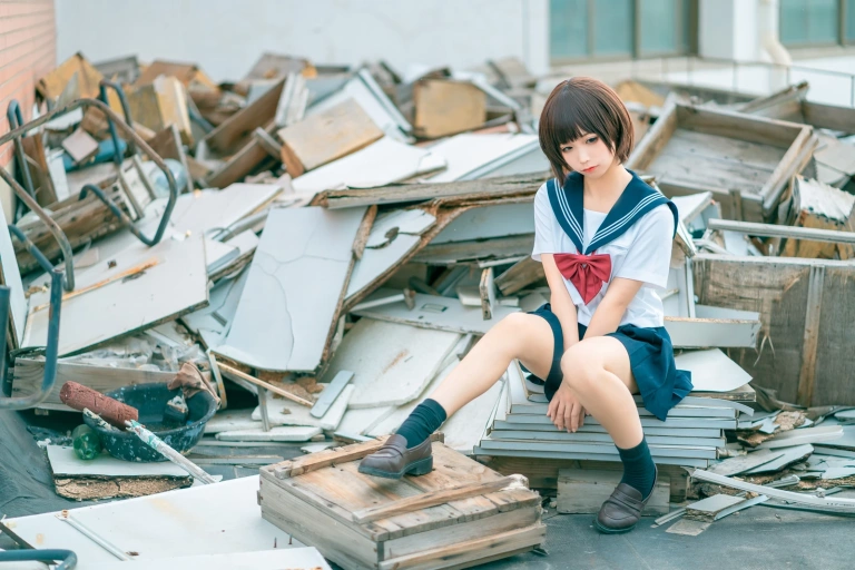 蠢沫沫《天台jk》主题写真：40张全套美图