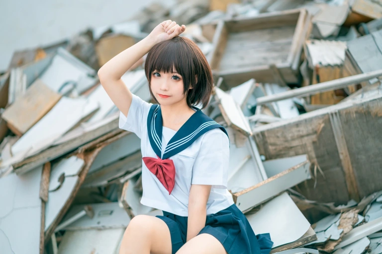 蠢沫沫《天台jk》主题写真：40张全套美图