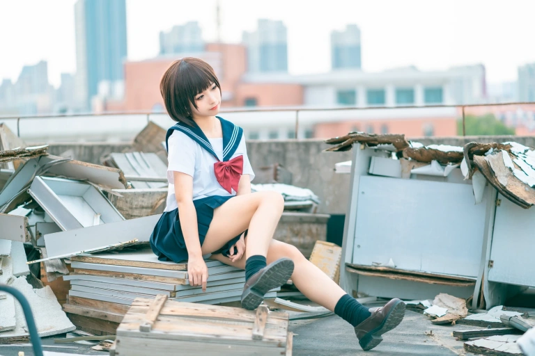 蠢沫沫《天台jk》主题写真：40张全套美图