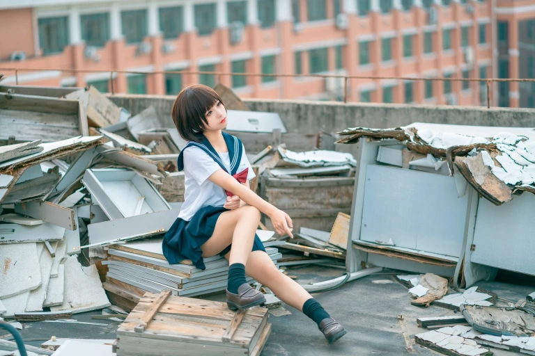 蠢沫沫《天台jk》主题写真：40张全套美图