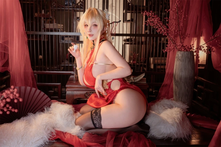 rioko凉凉子《碧蓝航线 怨仇 旗袍 杯盏盈芳华》主题写真：25张全套美图