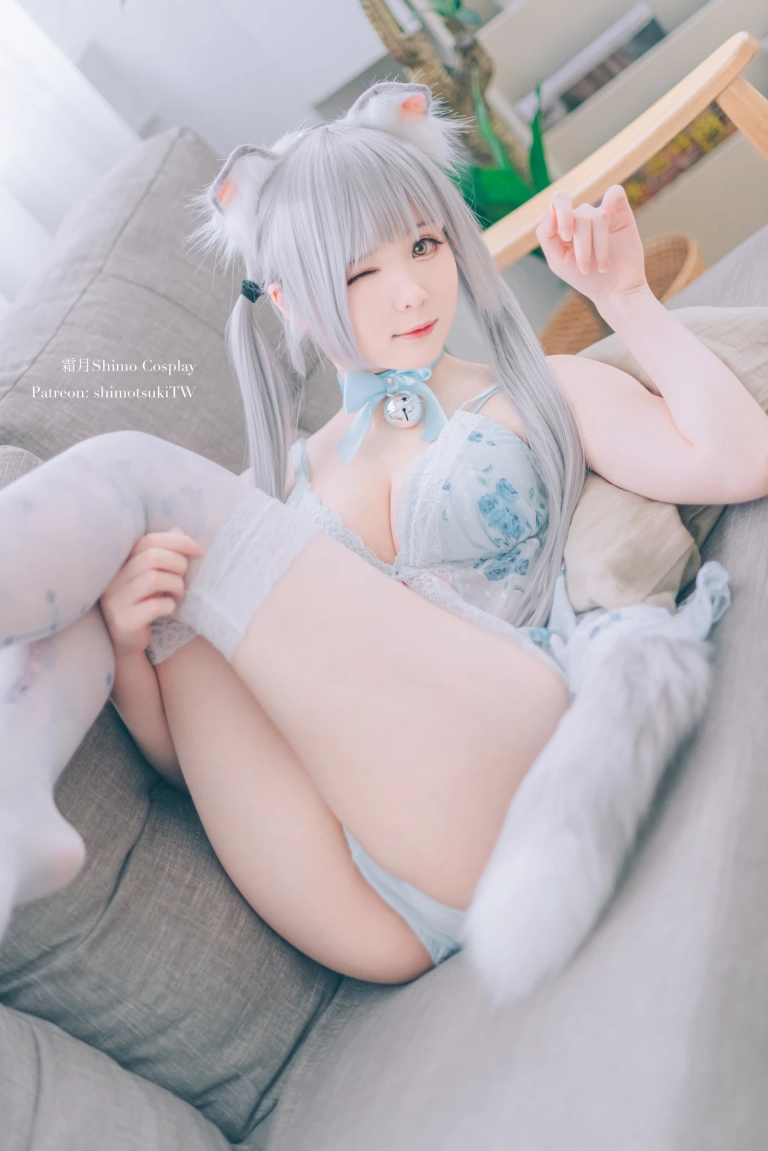 霜月shimo《ベビードールと灰色ねこ》主题写真：15张全套美图