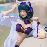 Tomoyo酱《碧蓝 柴郡泳装》主题写真：18张全套美图