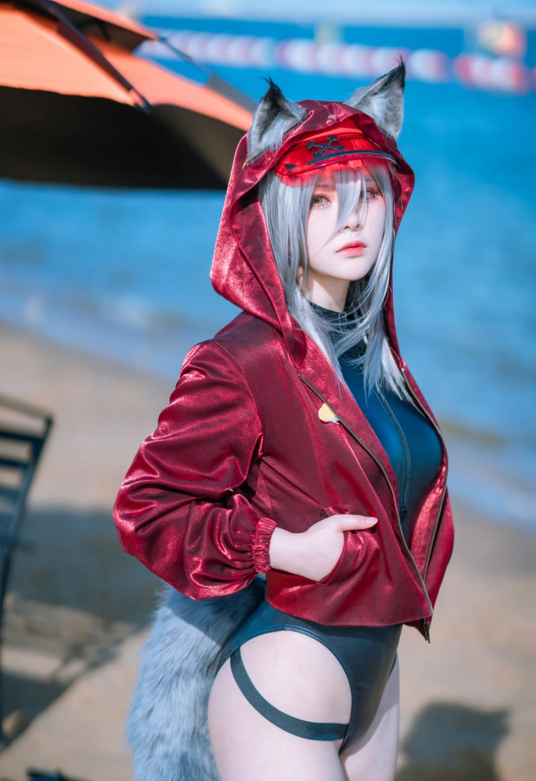 w百合欧皇子w《明日方舟 轻风 LB01 红》主题写真：12张全套美图